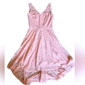 Pink Lace High Low Cocktail Party Dress Sleeveless V‎ Neck Occasion